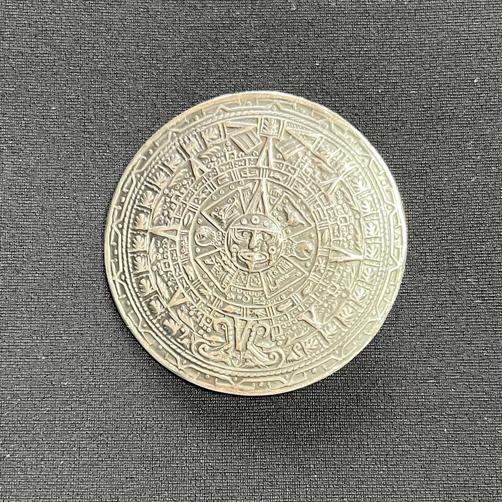 Sterling Aztec Calendar Pendant & Brooch. Size is 1 3/4 inches.